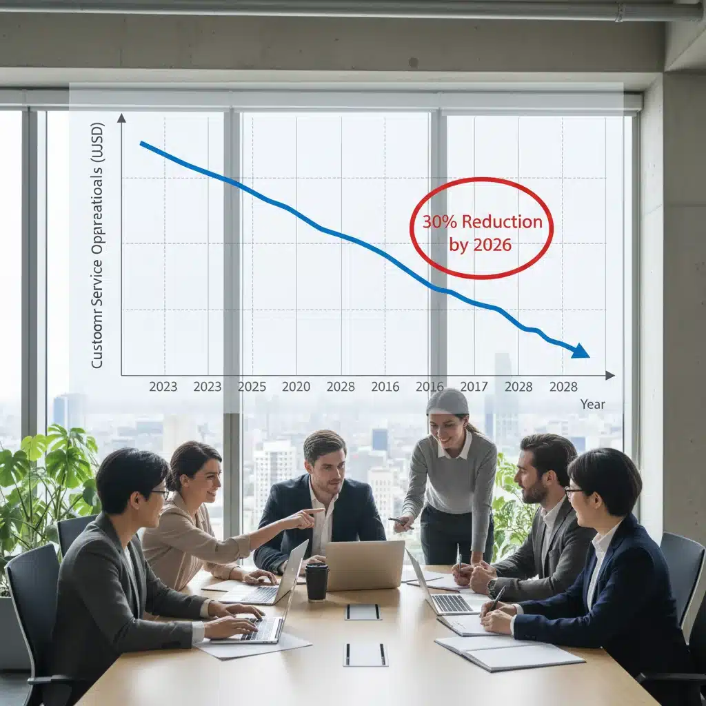 Graph showing decreasing customer service costs due to AI chatbot implementation.