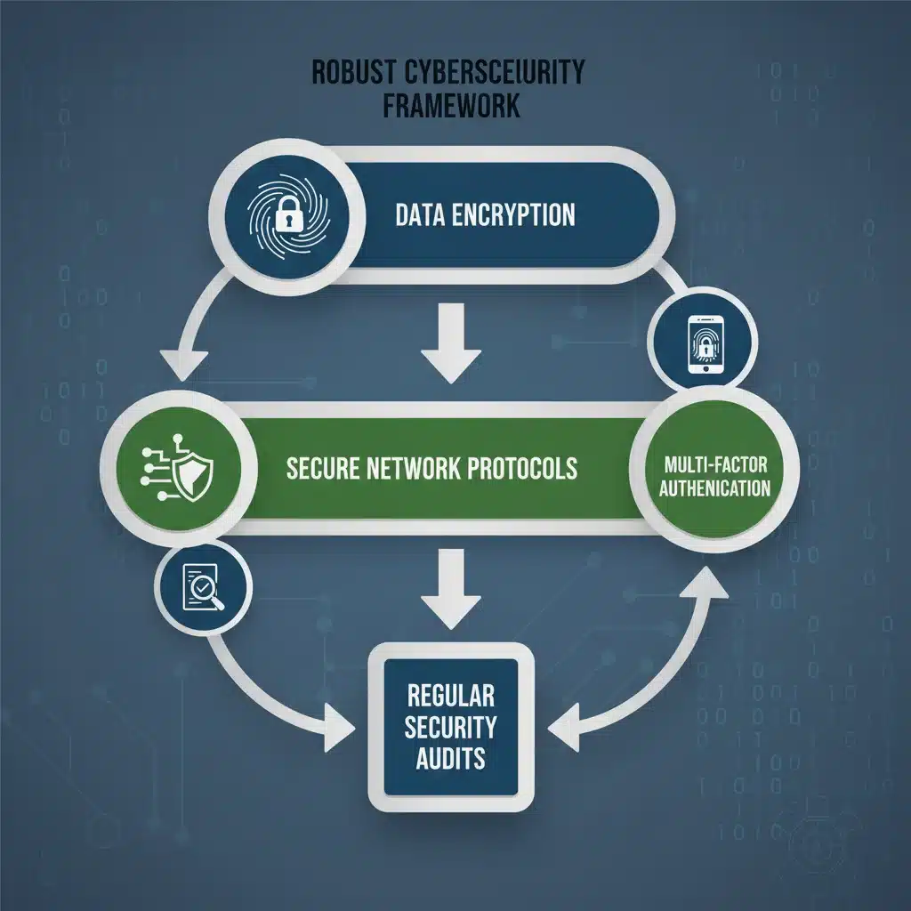 Infographic depicting a robust cybersecurity framework for digital assets
