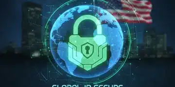 Digital intellectual property protection concept with glowing lock and global data flow