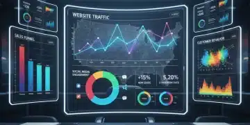 Futuristic marketing analytics dashboard with dynamic charts and data visualizations for US platforms
