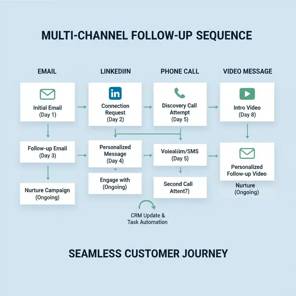 Multi-channel follow-up sequence infographic for sales engagement