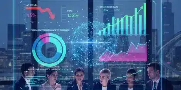 Digital dashboard showing predictive marketing analytics reducing US ad spend by 18%