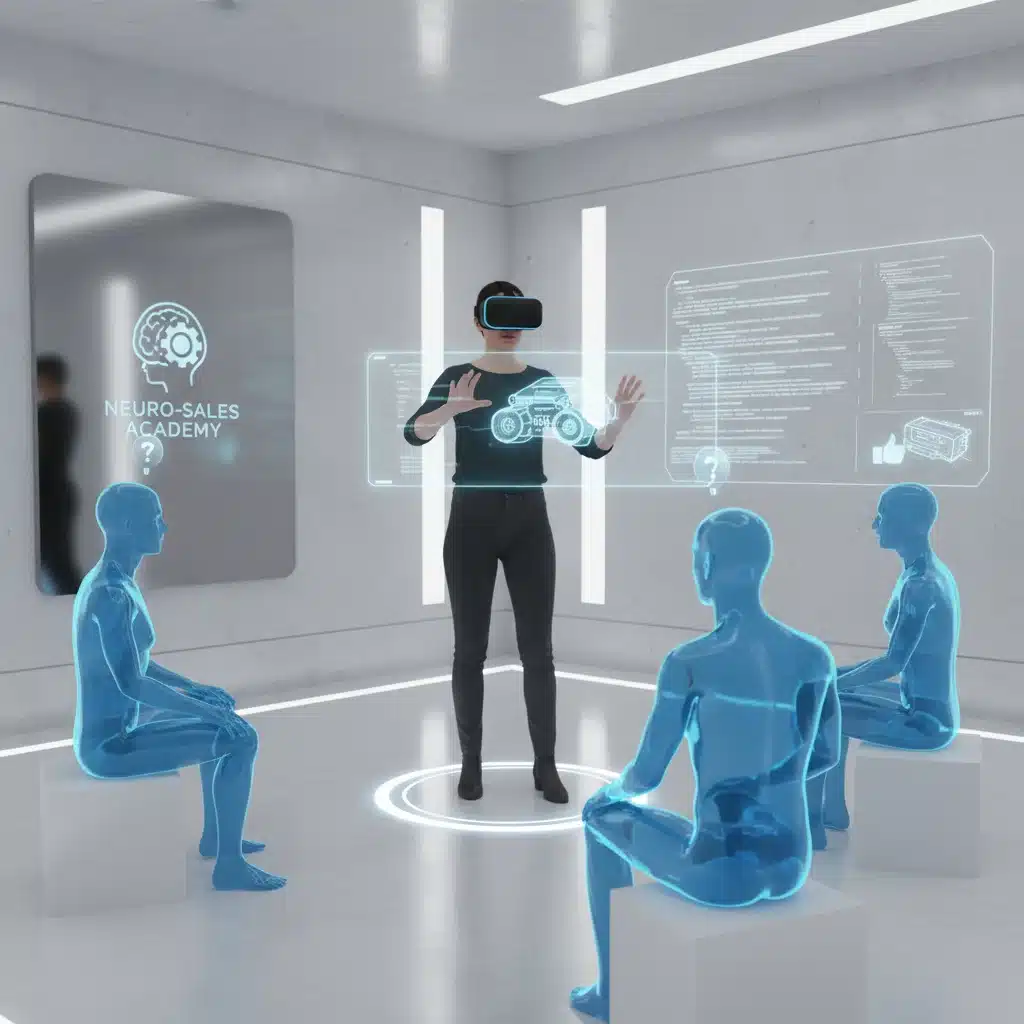 Salesperson using VR for immersive sales training simulation