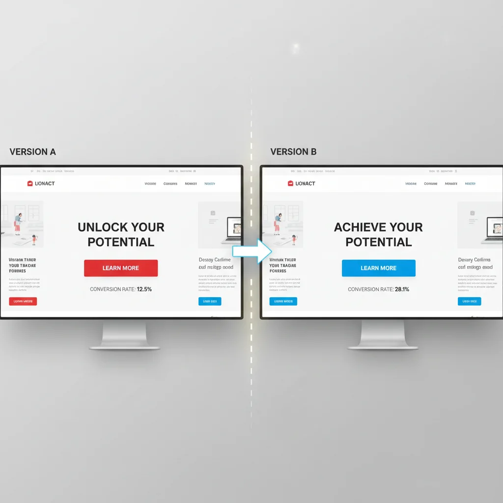 A/B testing comparison of two landing page versions with different call-to-action buttons