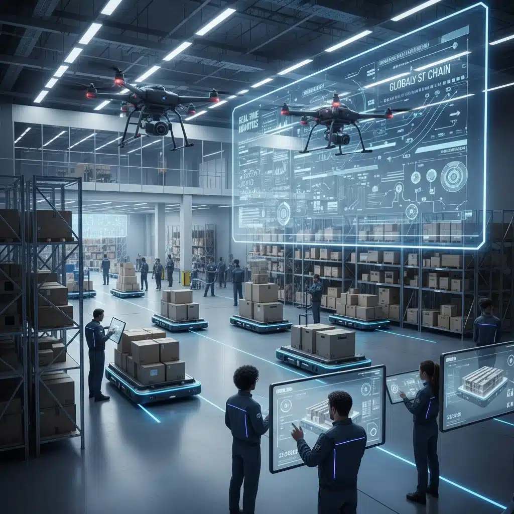 Automated warehouse with robots and real-time data for efficient logistics
