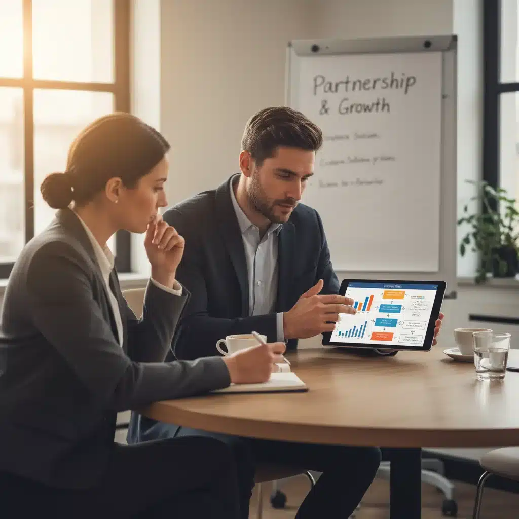 Consultative salesperson discussing solutions with client