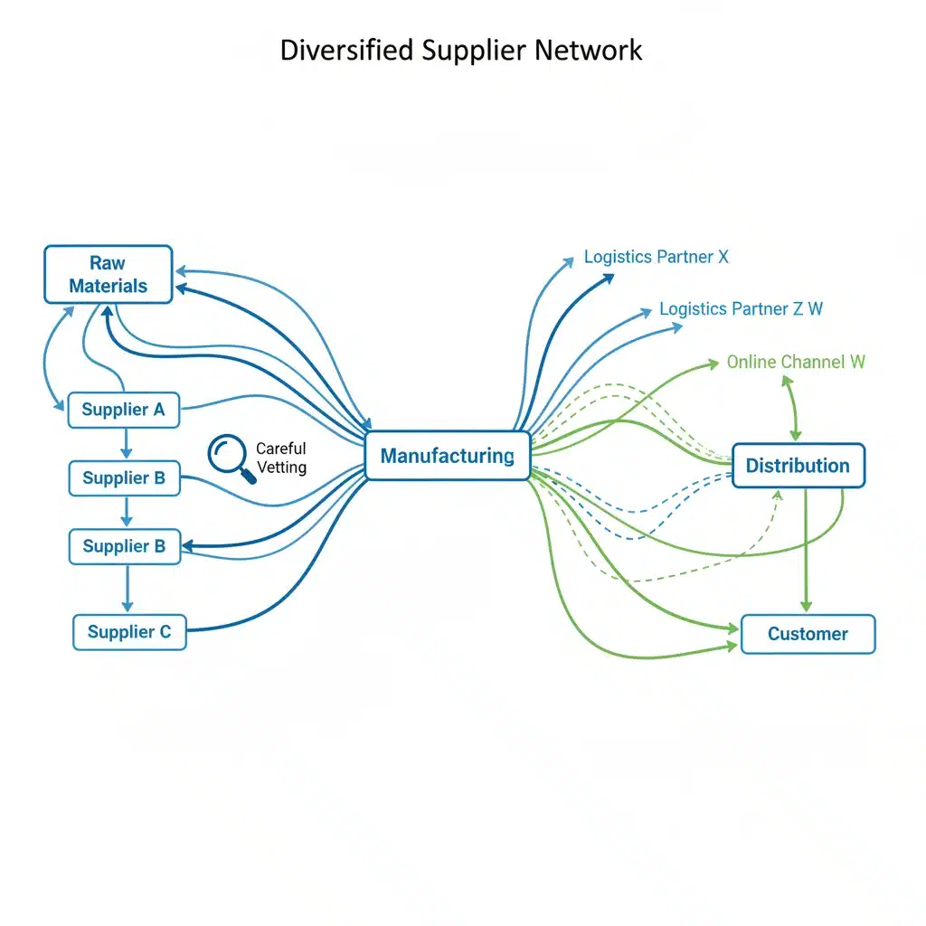 Diagram showing diversified supplier network and multi-source strategy