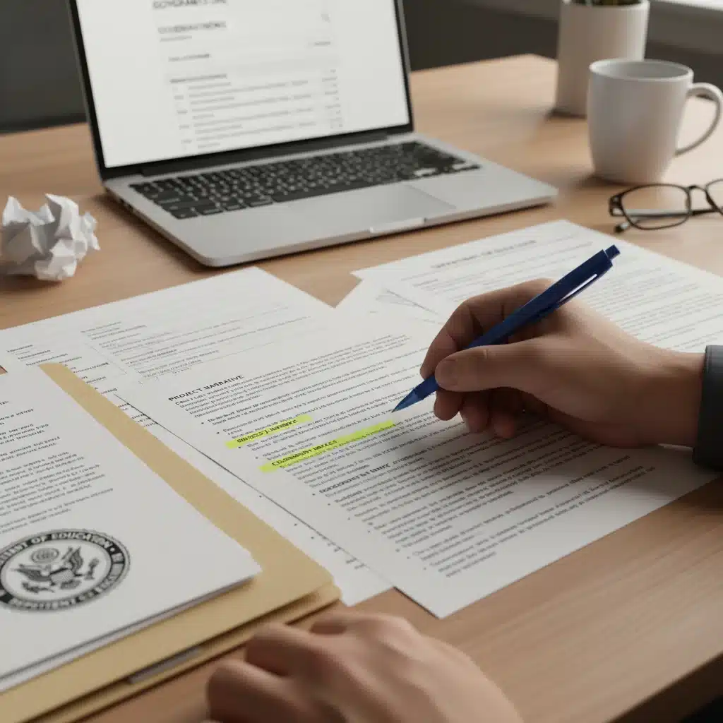 Detailed preparation of a grant application form, highlighting key sections for funding