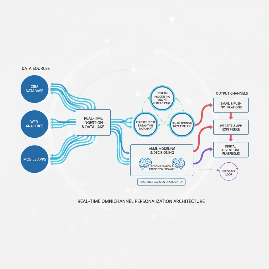 Diagram of real-time personalization platform architecture with data flow