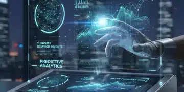 Futuristic dashboard showing predictive sales analytics and customer insights for 2026