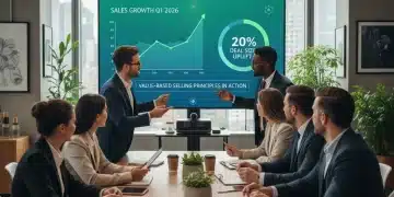Sales team reviewing Q1 2026 growth with value-based selling strategies