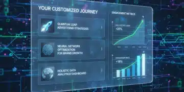 Futuristic interface showing personalized content and rising engagement graphs