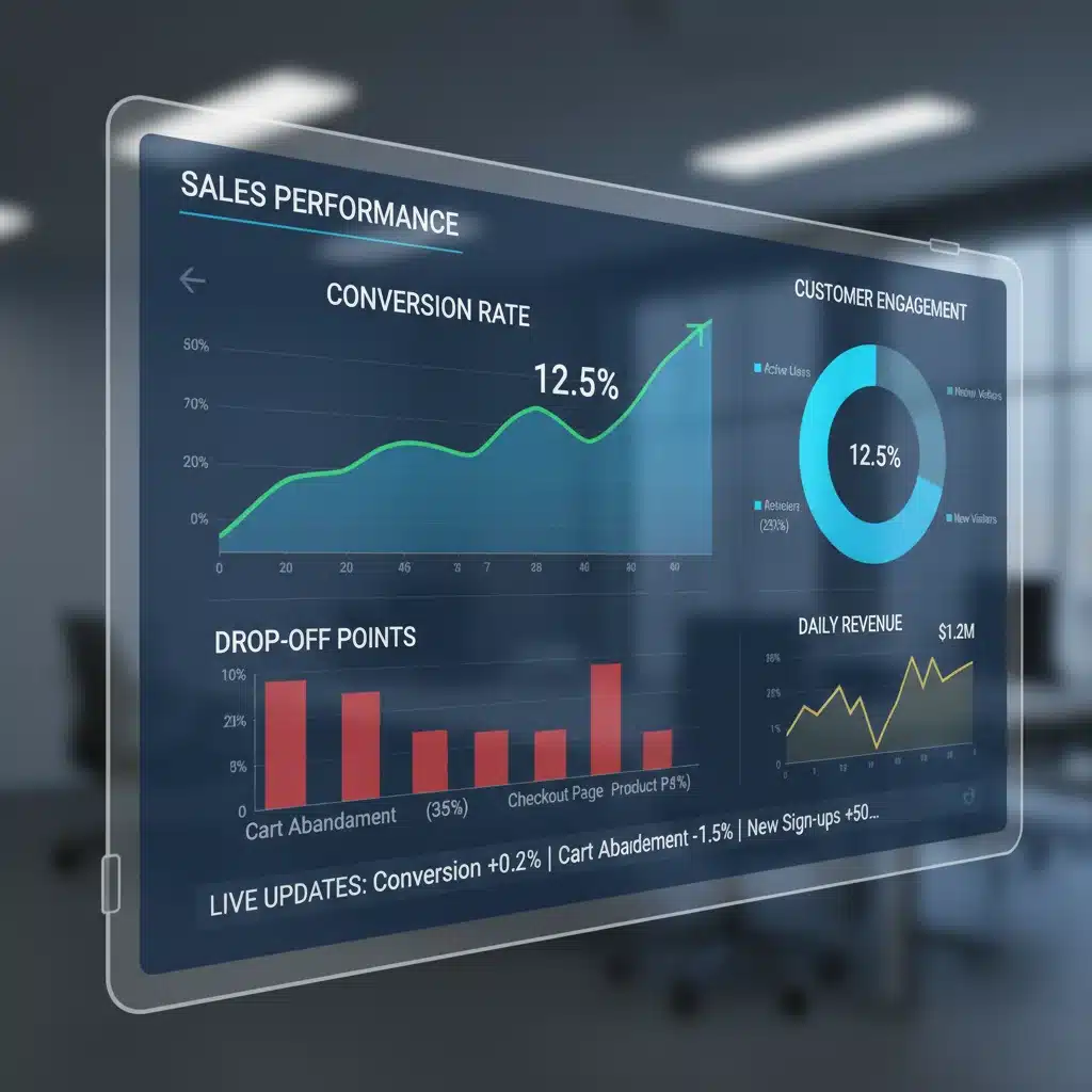 Sales analytics dashboard showing key performance indicators for funnel optimization.