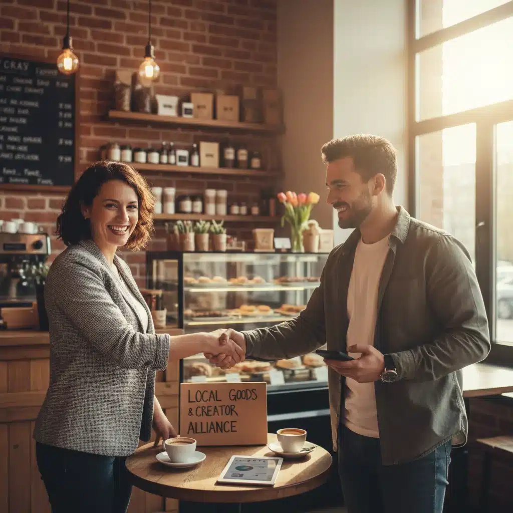 Small business owner and micro-influencer collaborating on a marketing campaign.