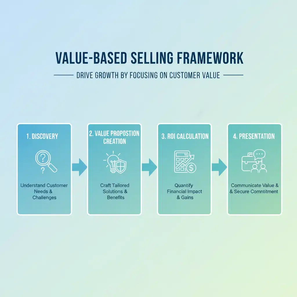 Infographic of value-based selling framework stages