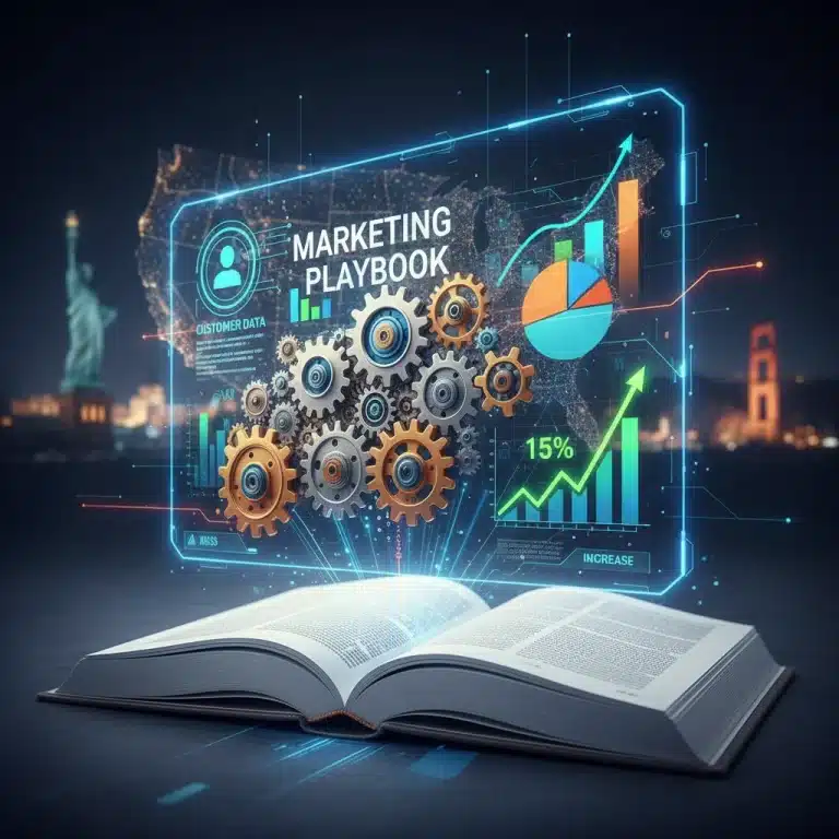 2026 marketing playbook with growth charts and customer data