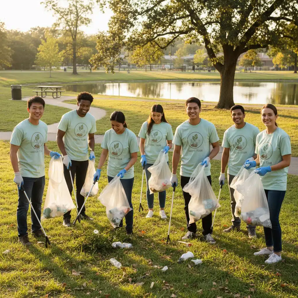 Diverse community engaging in environmental clean-up activity