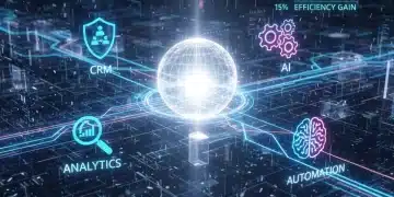 Integrated marketing technology stack with interconnected digital icons