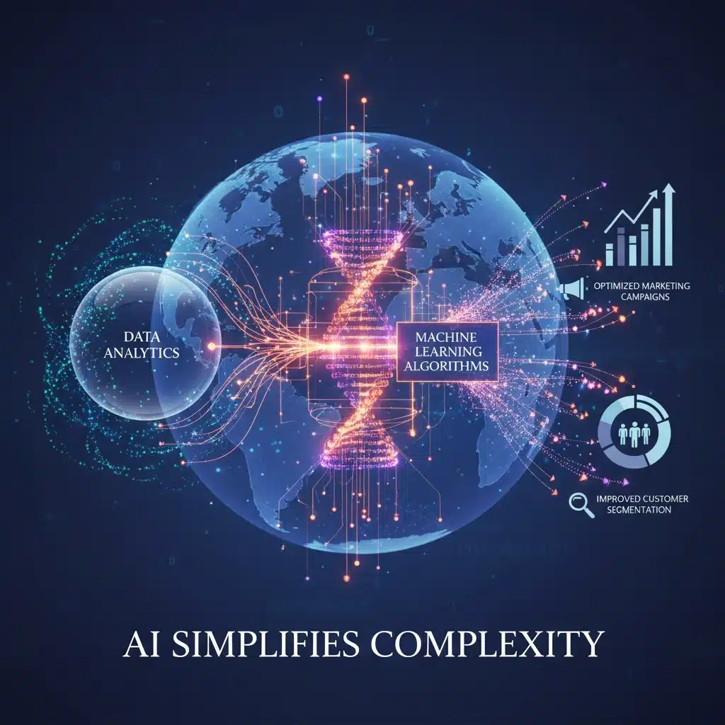 Machine learning algorithms processing customer data for optimized marketing campaigns.