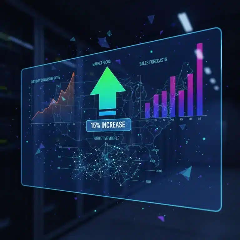 Dashboard showing 15% increase in US customer conversion rates with predictive analytics