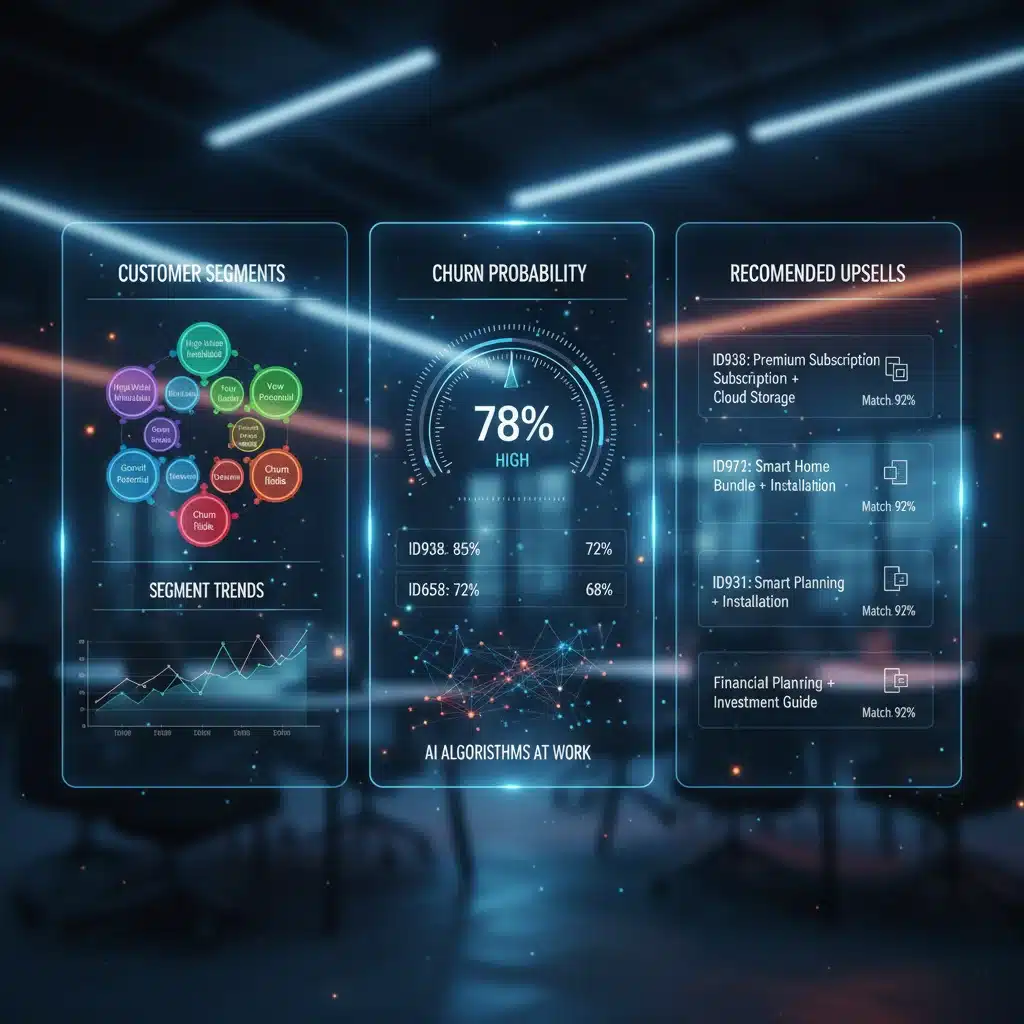 Predictive analytics dashboard showing customer insights and sales opportunities