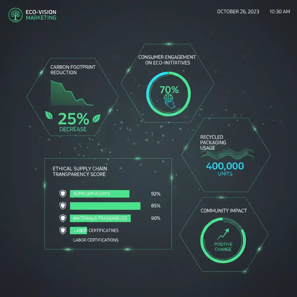 Digital dashboard showing sustainable marketing KPIs and analytics