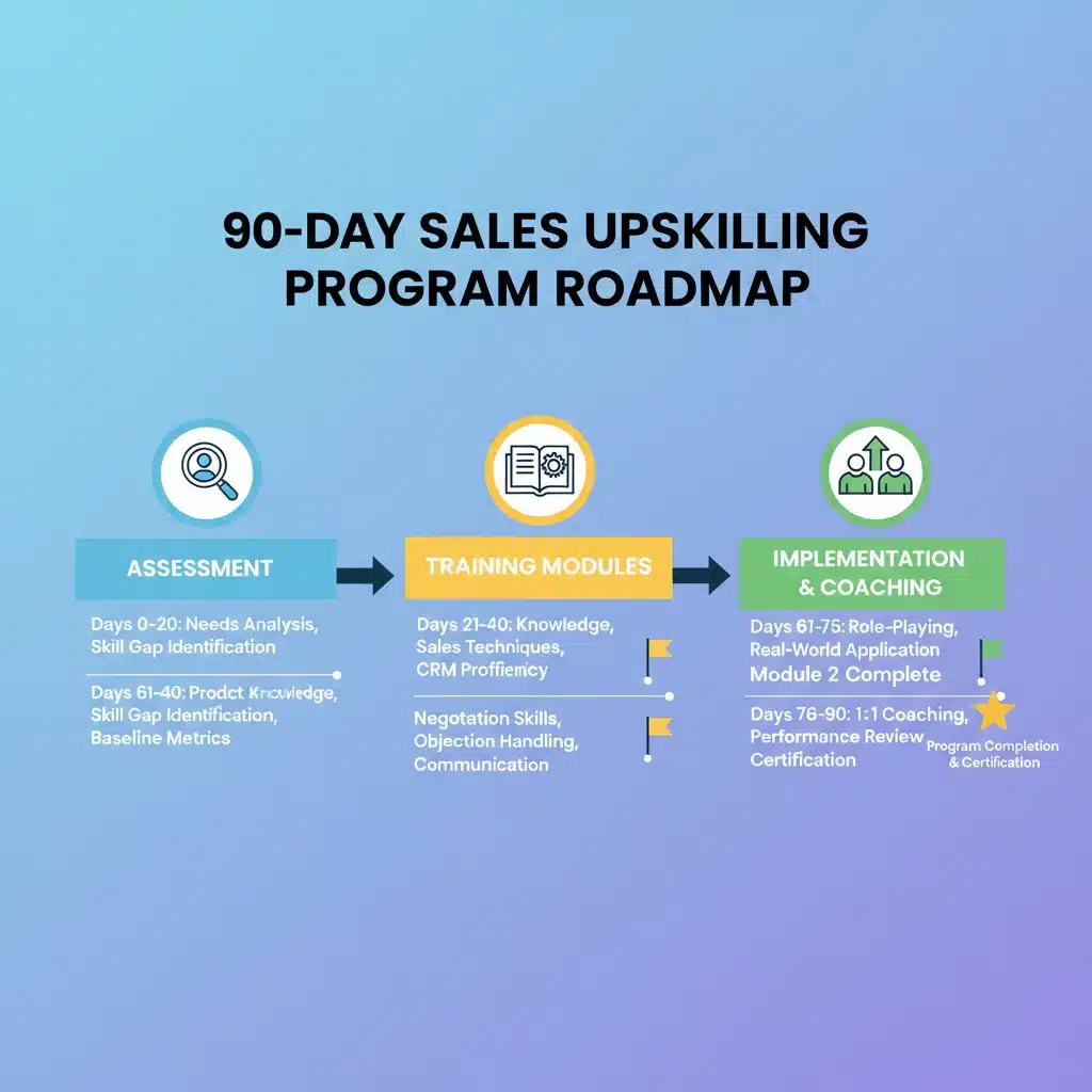 90-day sales upskilling program roadmap with key phases