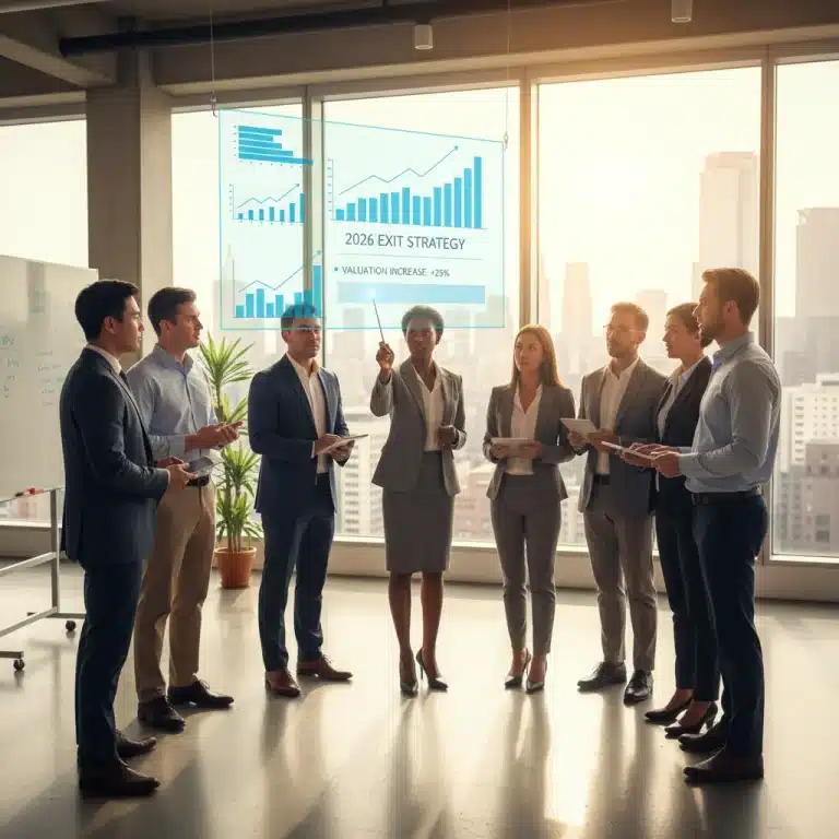 Business professionals planning exit strategy for 2026 with 25% valuation increase.