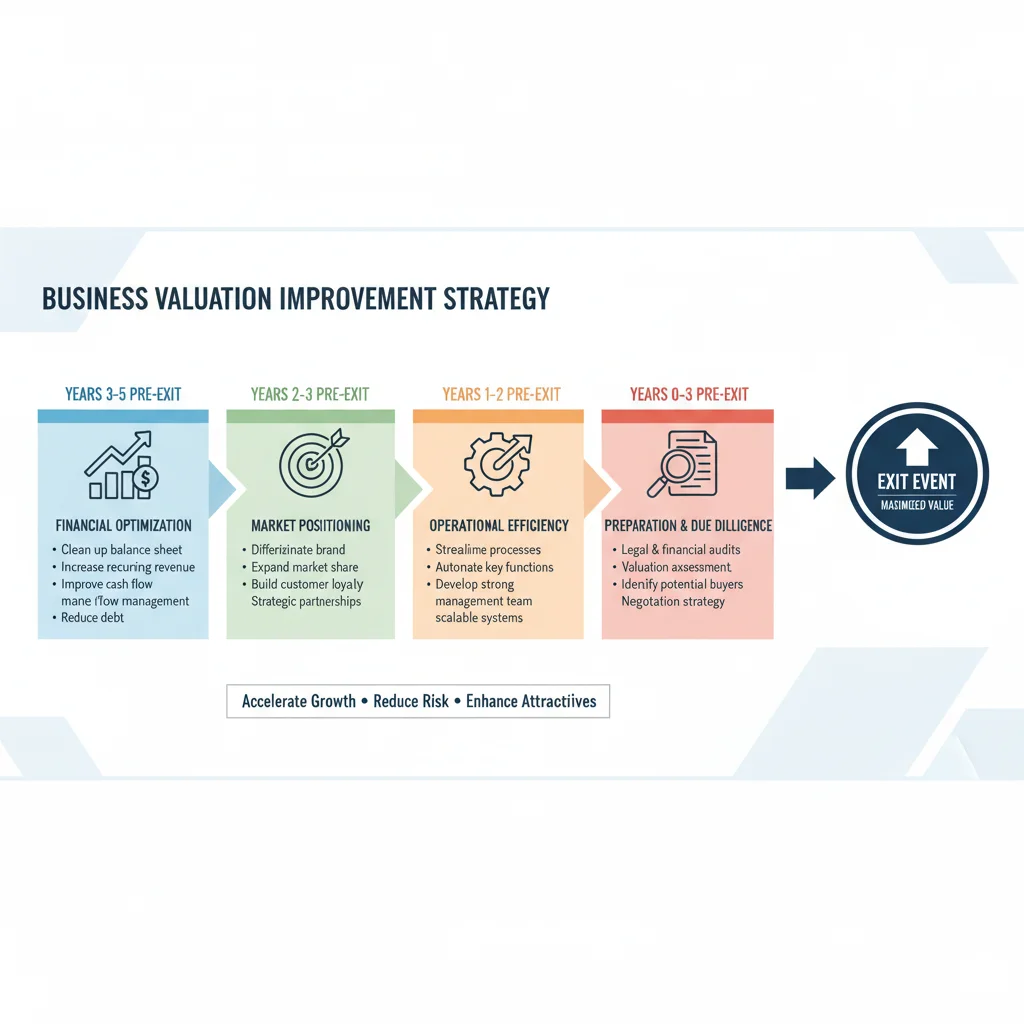 Infographic detailing steps for improving business valuation.