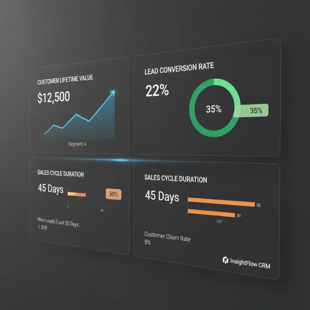 CRM analytics dashboard showing key performance indicators for sales segments