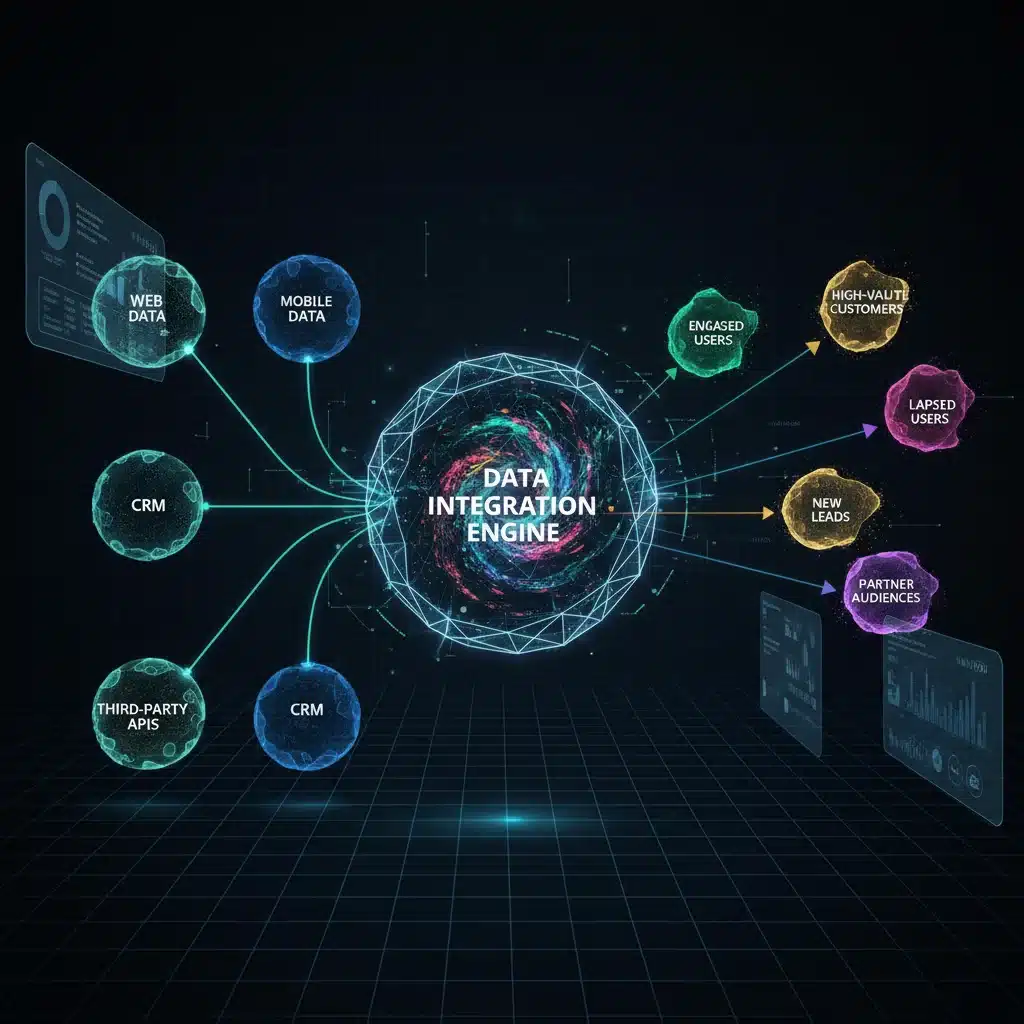 Complex data flow illustrating integrated audience segmentation