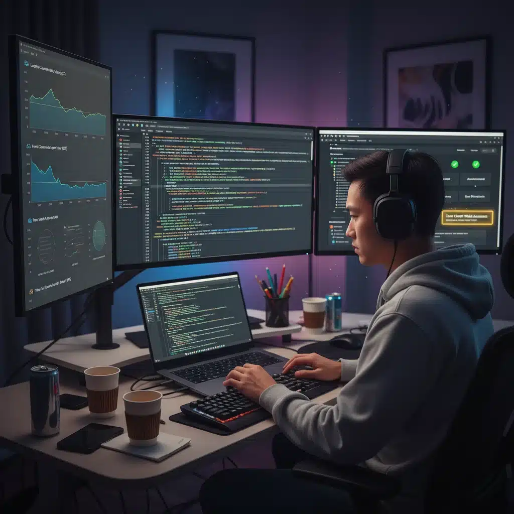 Web developer optimizing code for Core Web Vitals performance on multiple screens