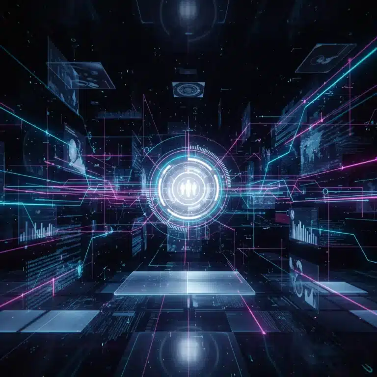 Futuristic data management platform interface with precise audience targeting
