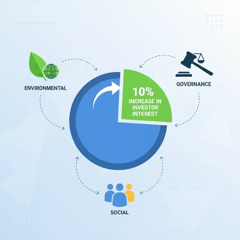 Infographic showing 10% increase in investor interest due to ESG