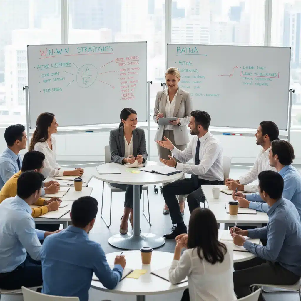 Sales professionals practicing advanced negotiation techniques in a training session.