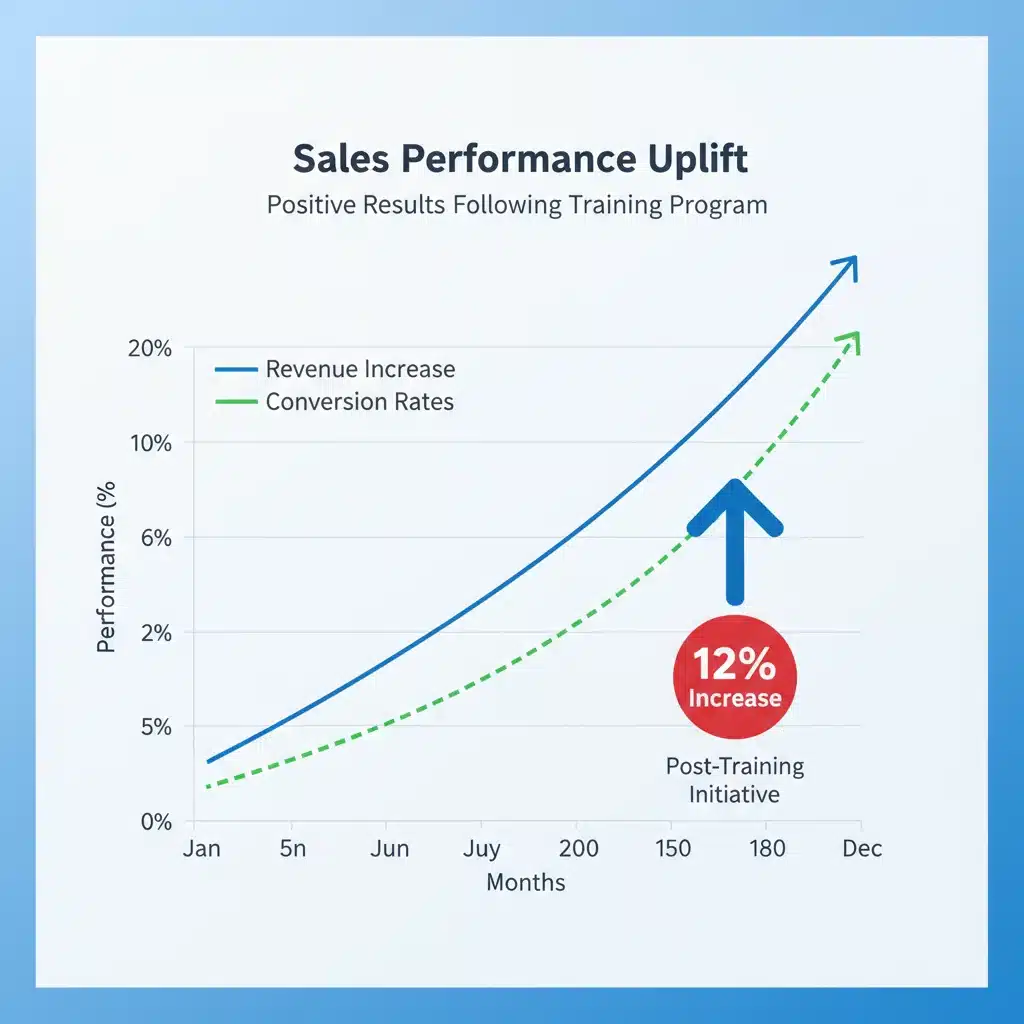 Sales performance metrics showing a 12% increase after upskilling program