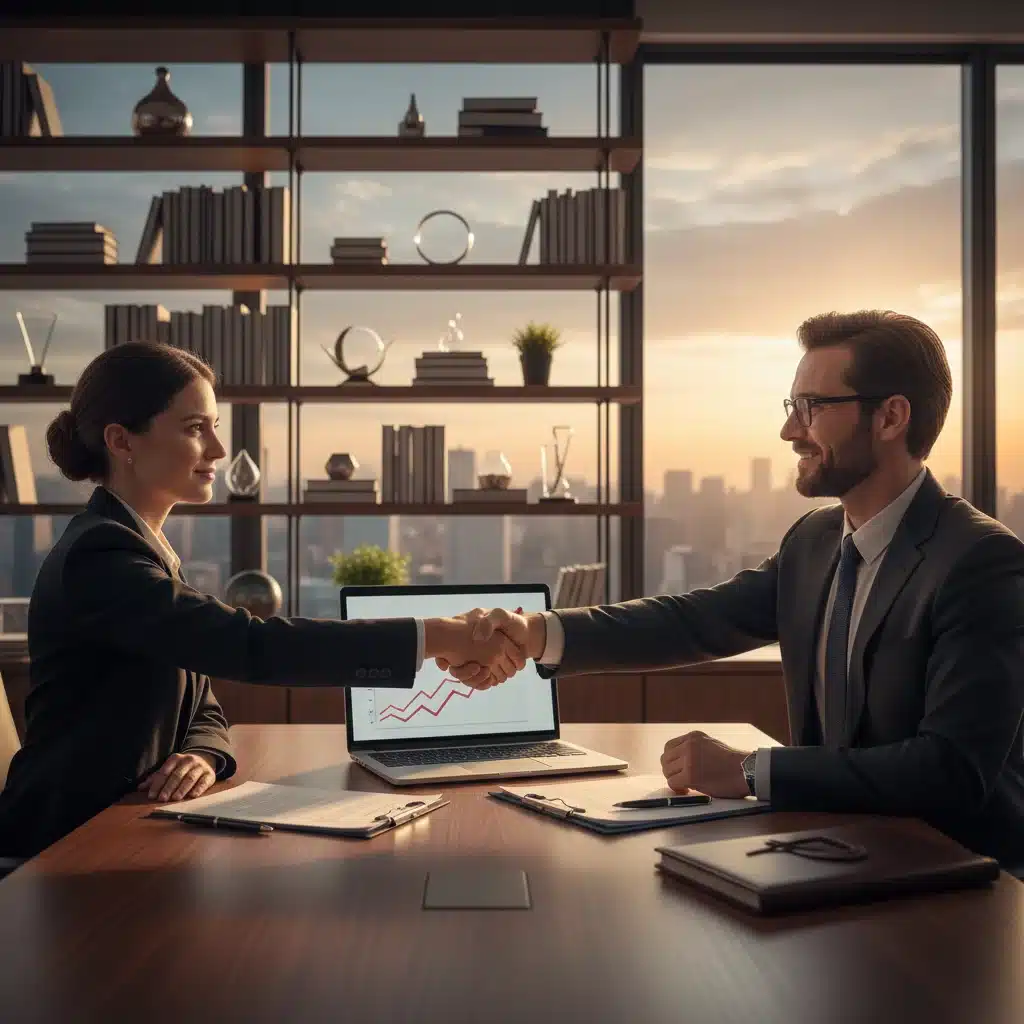 Business leaders completing a successful acquisition deal.